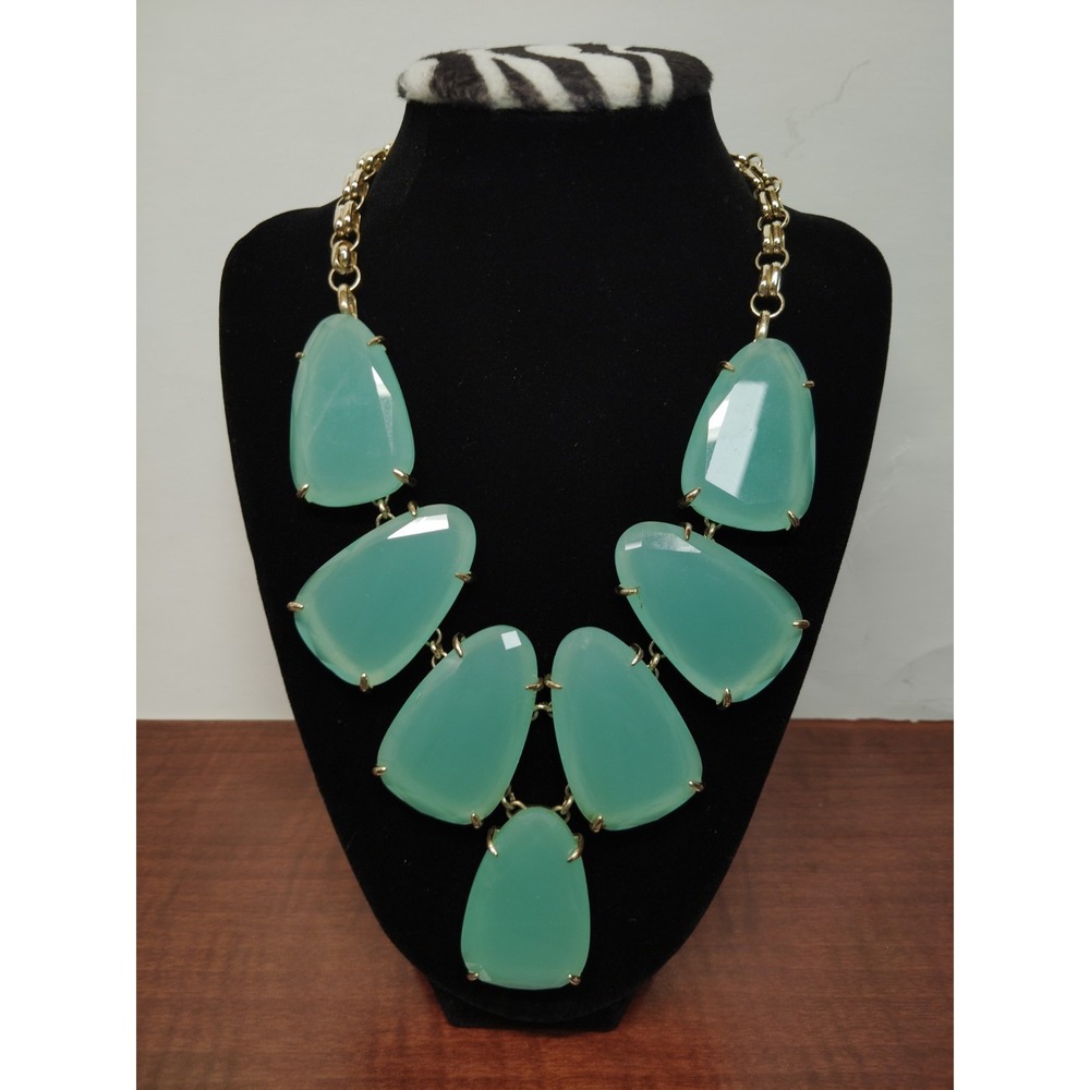 Kendra Scott Harlow Green Chalcedony Necklace Gold Plated Statement